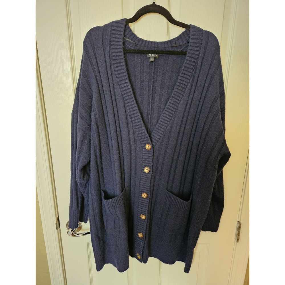 Torrid Cable Knit Navy Blue Boyfriend Button-Down V-Neck Cardigan Sweater, 3X